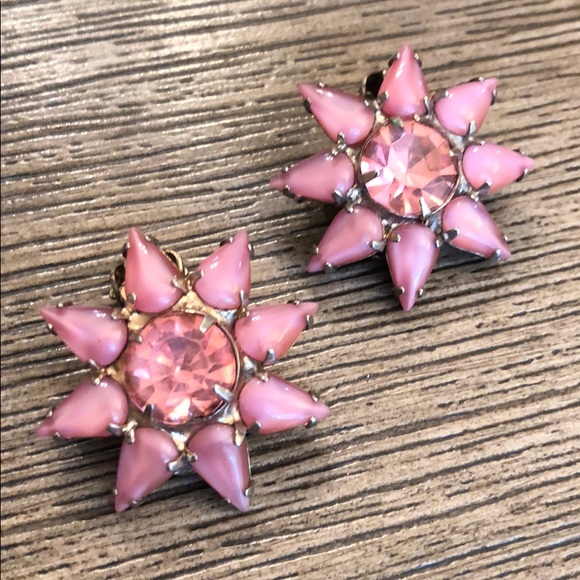 Vintage Pink Austrian Crystal Star Flower Clips - Picture 11 of 12